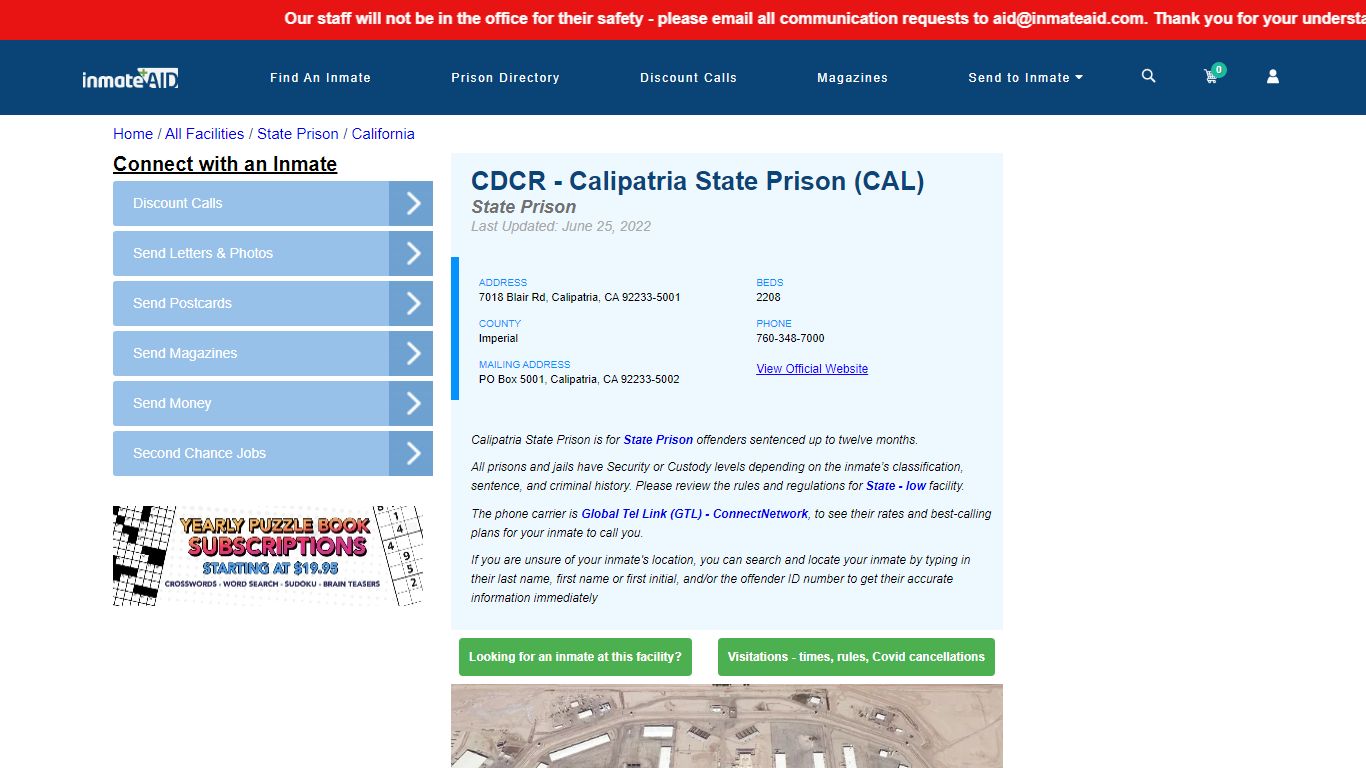 CDCR - Calipatria State Prison (CAL) & Inmate Search ...