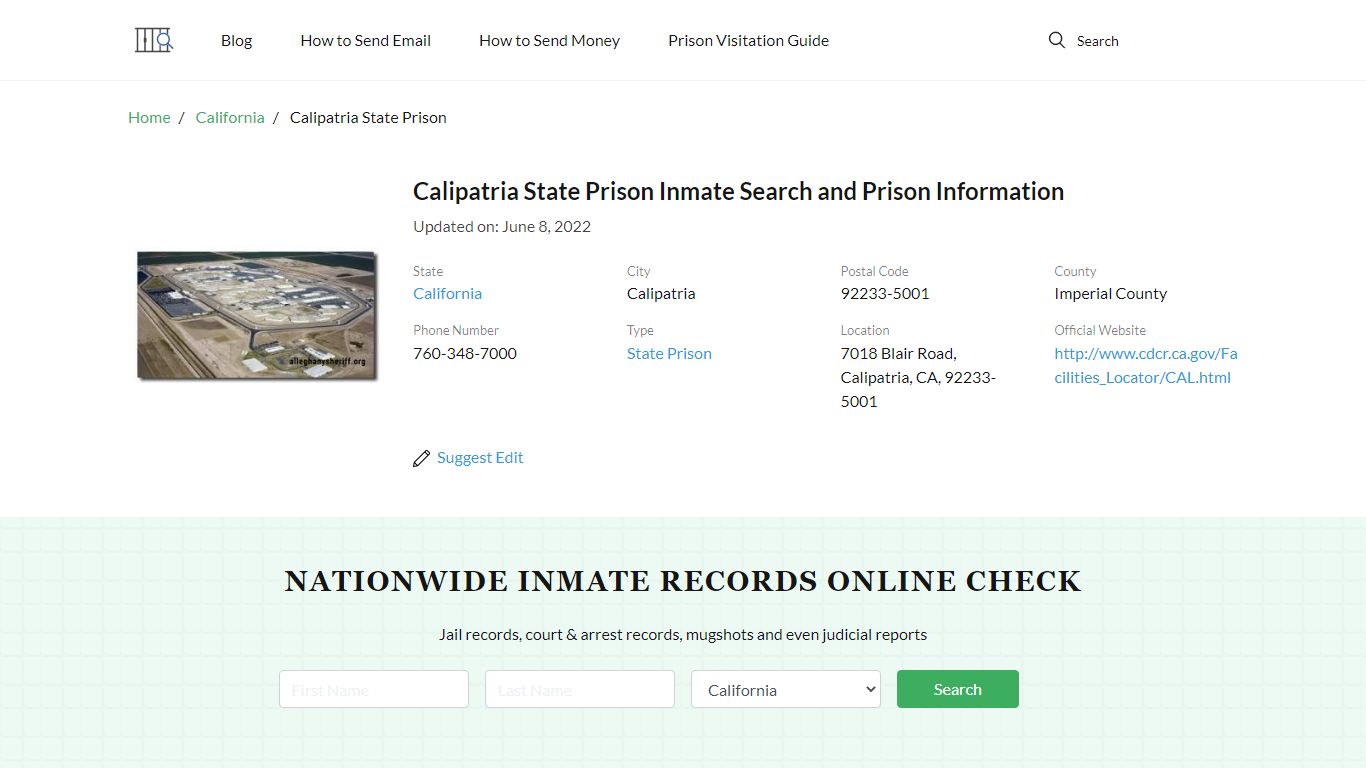 Calipatria State Prison Inmate Search, Visitation, Phone ...