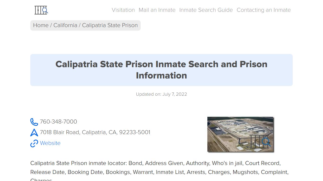 Calipatria State Prison Inmate Search, Visitation, Phone ...